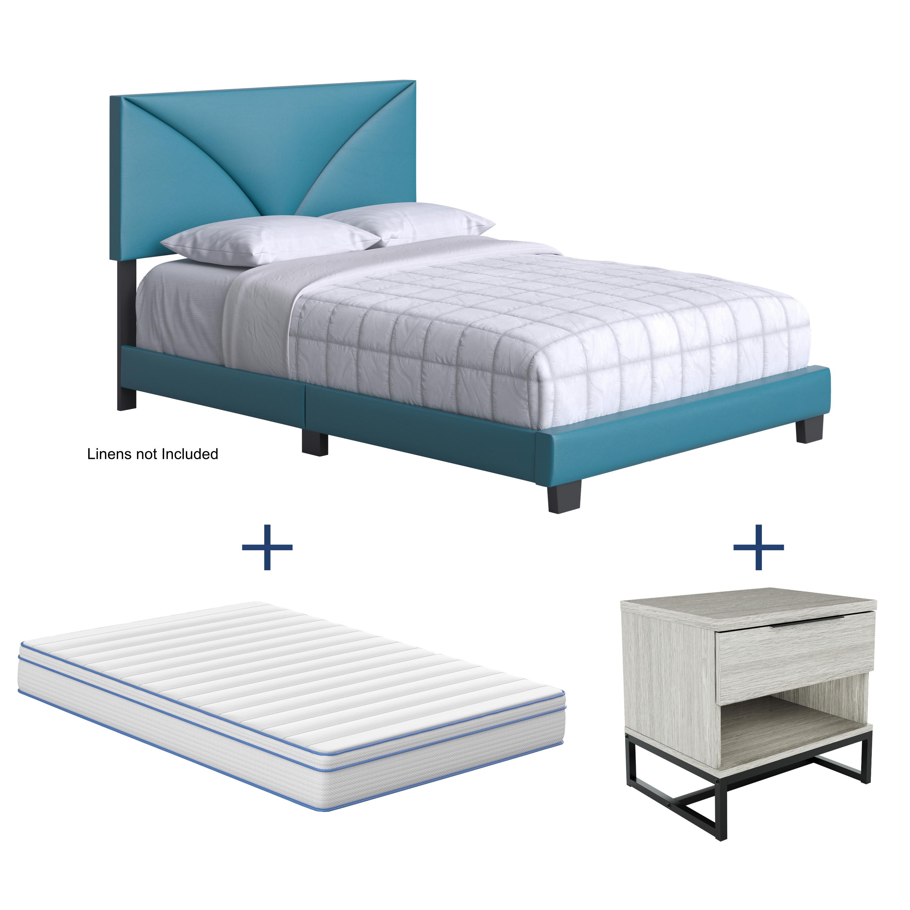 Rent to Own Boyd Sleep Cornerstone Twin Teal Faux Leather Bed with Revive 8" Twin Hybrid